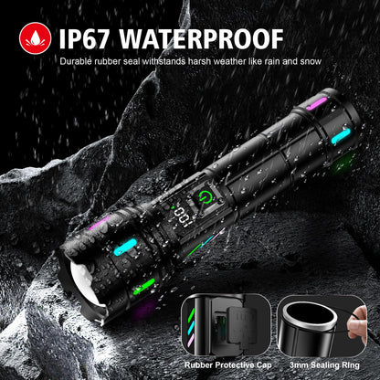 Flashlight 2000 High Lumens Rechargeable - 30W Super Bright LED Flash Light with LCD Display | 3937ft Beam & 12H Long Lasting USB C Powerful Handheld Flashlight for Home, Camping, Hiking, Emergency