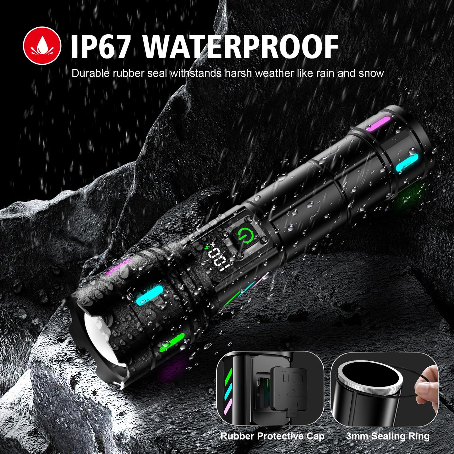 Flashlight 2000 High Lumens Rechargeable - 30W Super Bright LED Flash Light with LCD Display | 3937ft Beam & 12H Long Lasting USB C Powerful Handheld Flashlight for Home, Camping, Hiking, Emergency