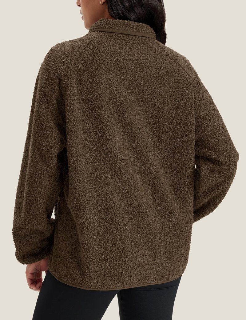 MAGCOMSEN Fuzzy Fleece Jackets Women Button Down Fleece Lined Coat Winter Warm Casual Outwear with Pockets Brown XL