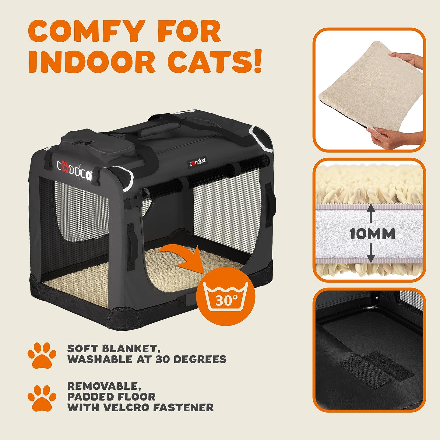 CADOCA® XL Dog Crate | 82x56x58cm | Foldable Breathable Car Pet Transport Box | Dog Travel Crate | Robust Pet Vet Holiday Cat Carrier Puppy Kitten Rabbit | Anthracite Grey