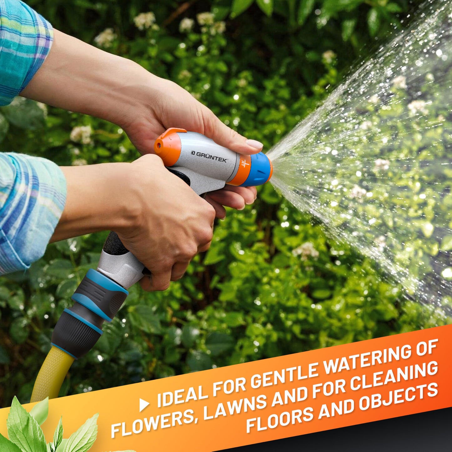 GRÜNTEK Metal Garden Hose Jet Spray Gun: High Pressure Spray Nozzle for Car Washing, Cleaning, or Fine Shower Spray for Watering Flowers, Lawn, and Garden
