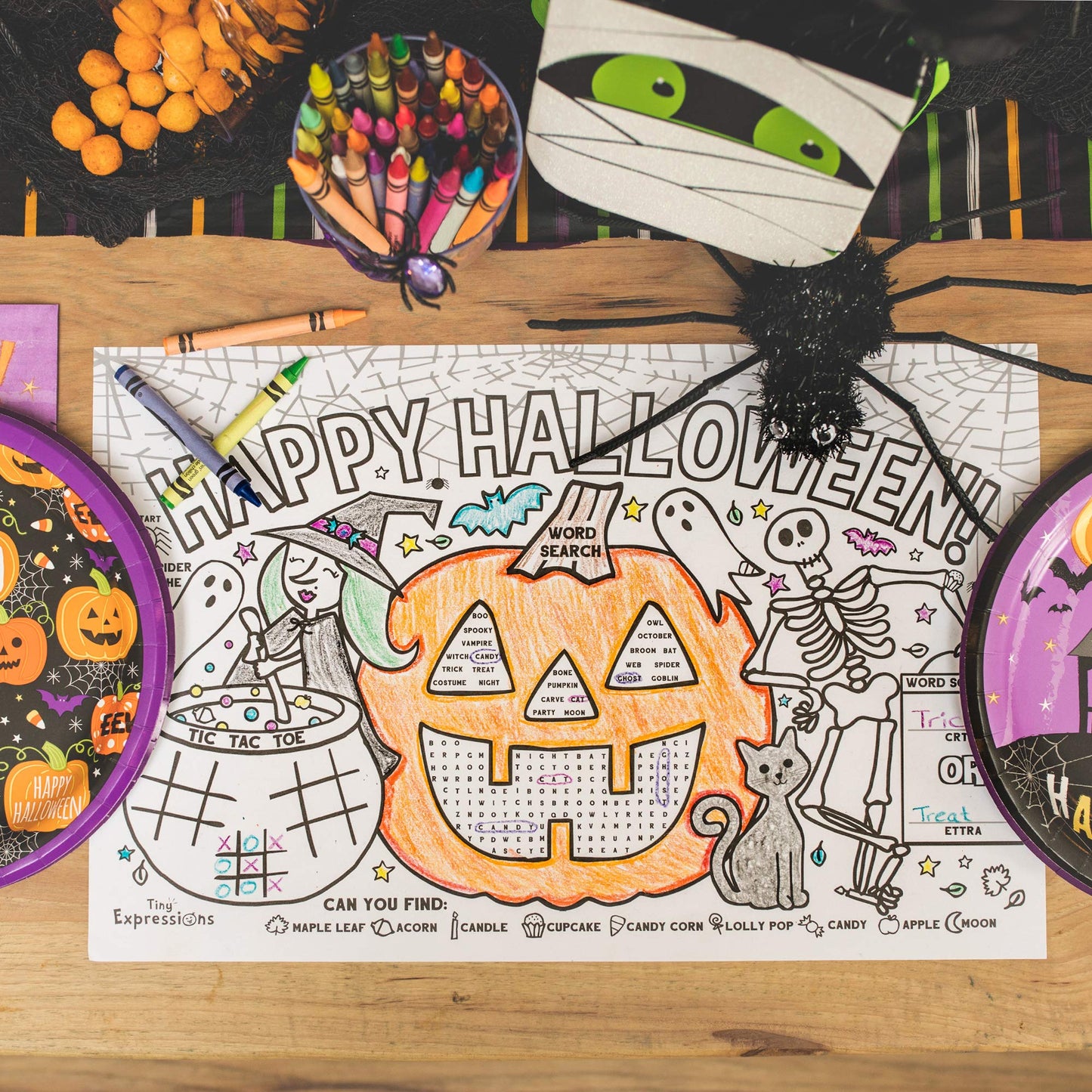 Tiny Expressions – Halloween Placemats for Kids (Pack of 12 Pumpkin Placemats) | Coloring Activity Paper Table Mats for Children’s School Party Craft | Disposable Bulk Bundle Set