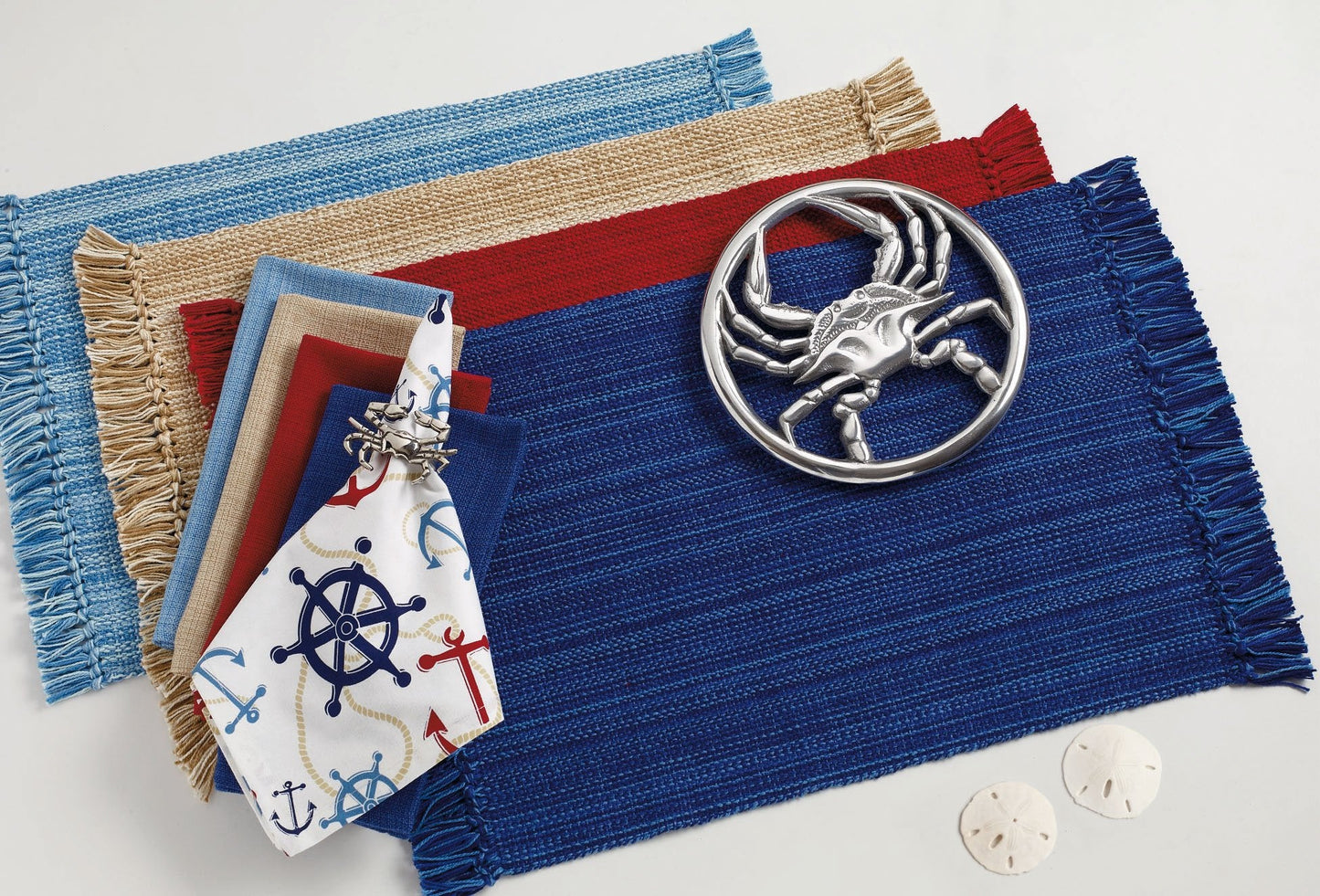 DII 100% Cotton, Tonal Fringe, Variegated, Machine Washable, Everyday Kitchen Basic Placemat, Set of 6, Light Blue