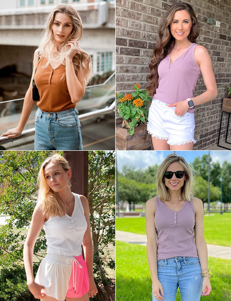 MEROKEETY Women's 2026 Summer Sleeveless Tank Tops V Neck Ribbed Dressy Casual Henley Shirts Button Loose Cami Tees, White, M