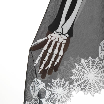GRAJTCIN Halloween Skeleton Costume for Women Lace Poncho Day of The Dead Costume Plus Size Skull Spider Cape- 3D Skeleton(Black)