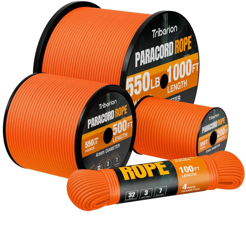 Paracord Rope 550 lb - 200ft 5/32" Parachute Cord 4MM 7-Strand para Cord - Heavy Duty Spool String for Survival,Camping Gear, Survival Bracelet, Clothesline - Orange