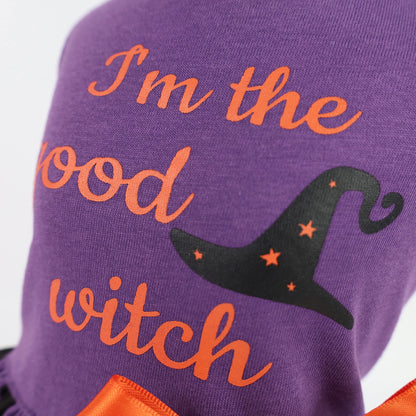 Fitwarm 100% Cotton I'm The Good Witch Halloween Dog Costume Puppy Dress Doggie Party One Piece with Bowknot Pumkin Bat Pet Vest Shirt Holiday Cat Outfits Purple X-Small