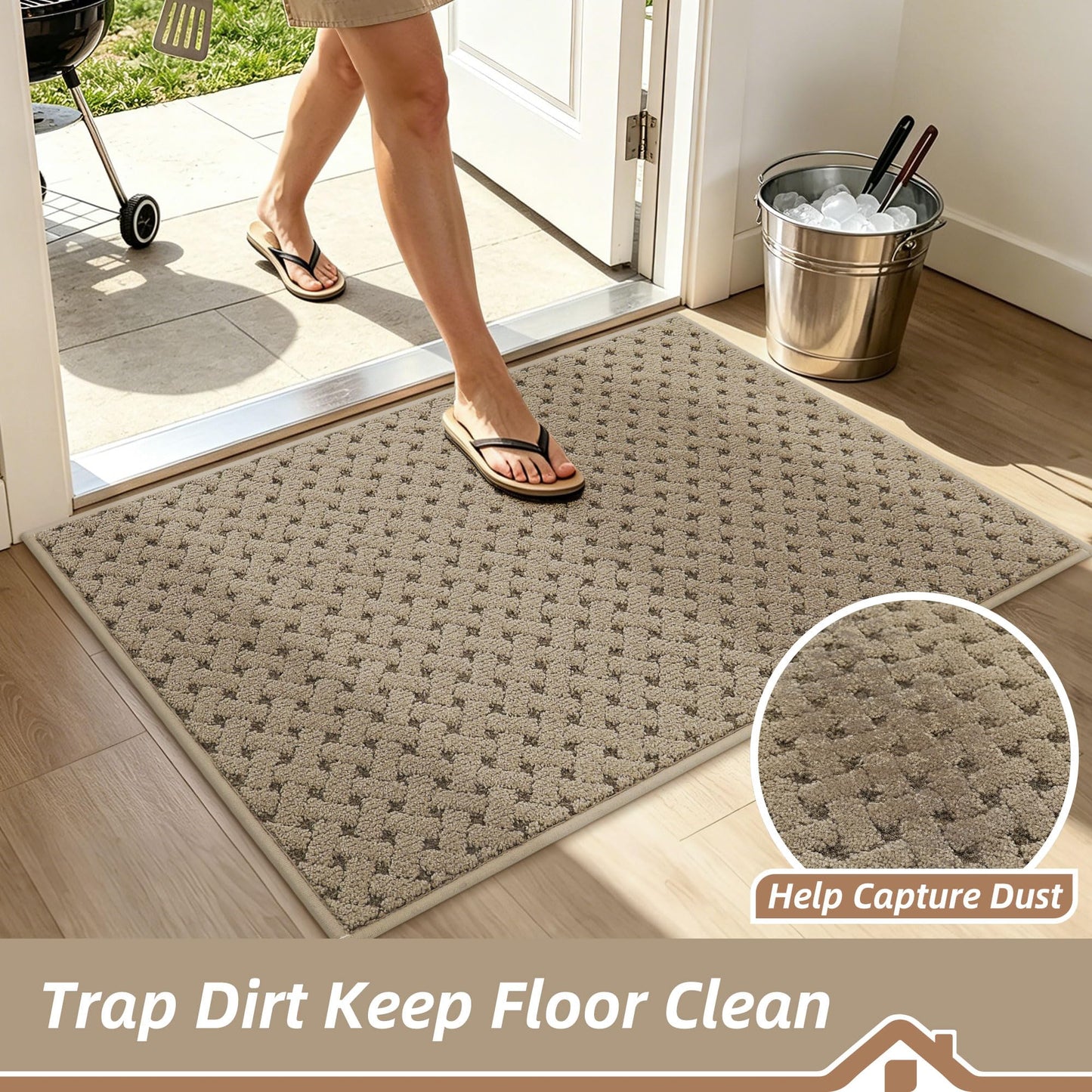 BEQHAUSE Dirt Trapper Door Mat Non-Slip Entryway Rugs Stain Resistant Absorbent Dog Doormats Woven-Look Washable Welcome Floor Doormat for Front Back Door, Dirty Wet Shoes & Paws, 36" x 60", Beige