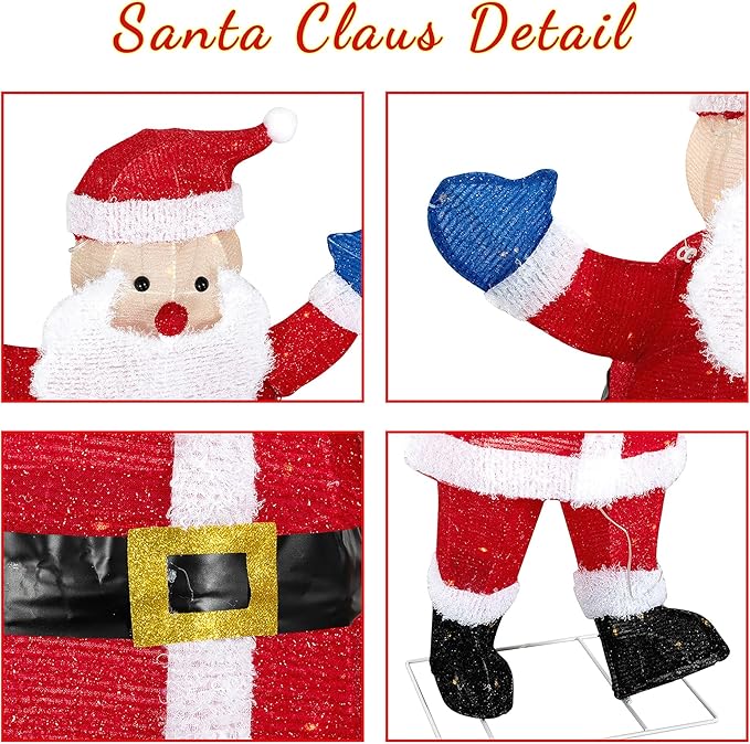Shintenchi 3ft Lighted Christmas Santa Claus, Outdoor Pop-up Holiday Decoration with 80 LED Lights, 3D Pre-Lit Light-Up Decor for Yard, Garden, Lawn & Patio