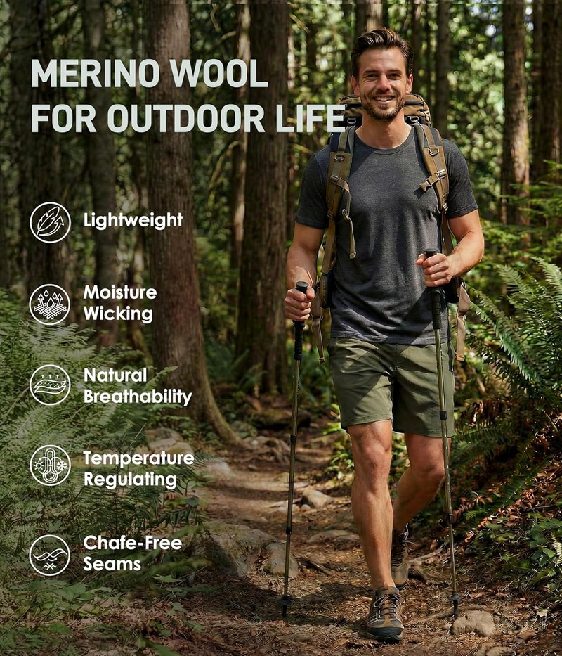 100% Merino Wool T-Shirts for Men - Lightweight Short Sleeve Base Layer | 2 Pack