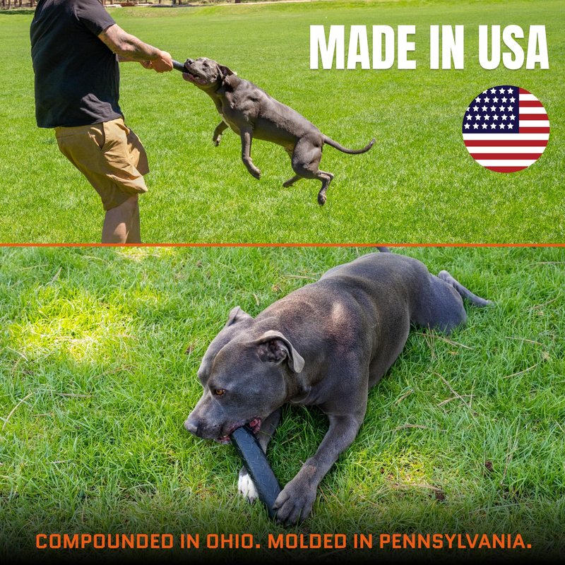 Monster K9 Chew Stick | Virtually Indestructible. Lifetime Guaranteed. | USA Made | VULCRON™ Natural Rubber | Durable, Heavy Duty Tug & Fetch Dog Toy for Aggressive Chewers | Med/Large Breeds, 9x1.75”