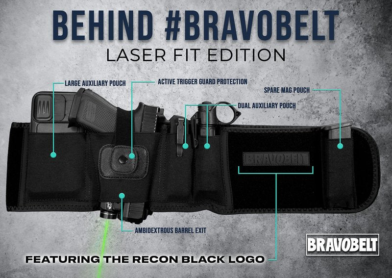 BravoBelt Laser Fit Edition - Belly Band Holster for Lasers, Olight, Streamlight TLR Systems - for Men & Women (XL - 45" - 55" Belly)