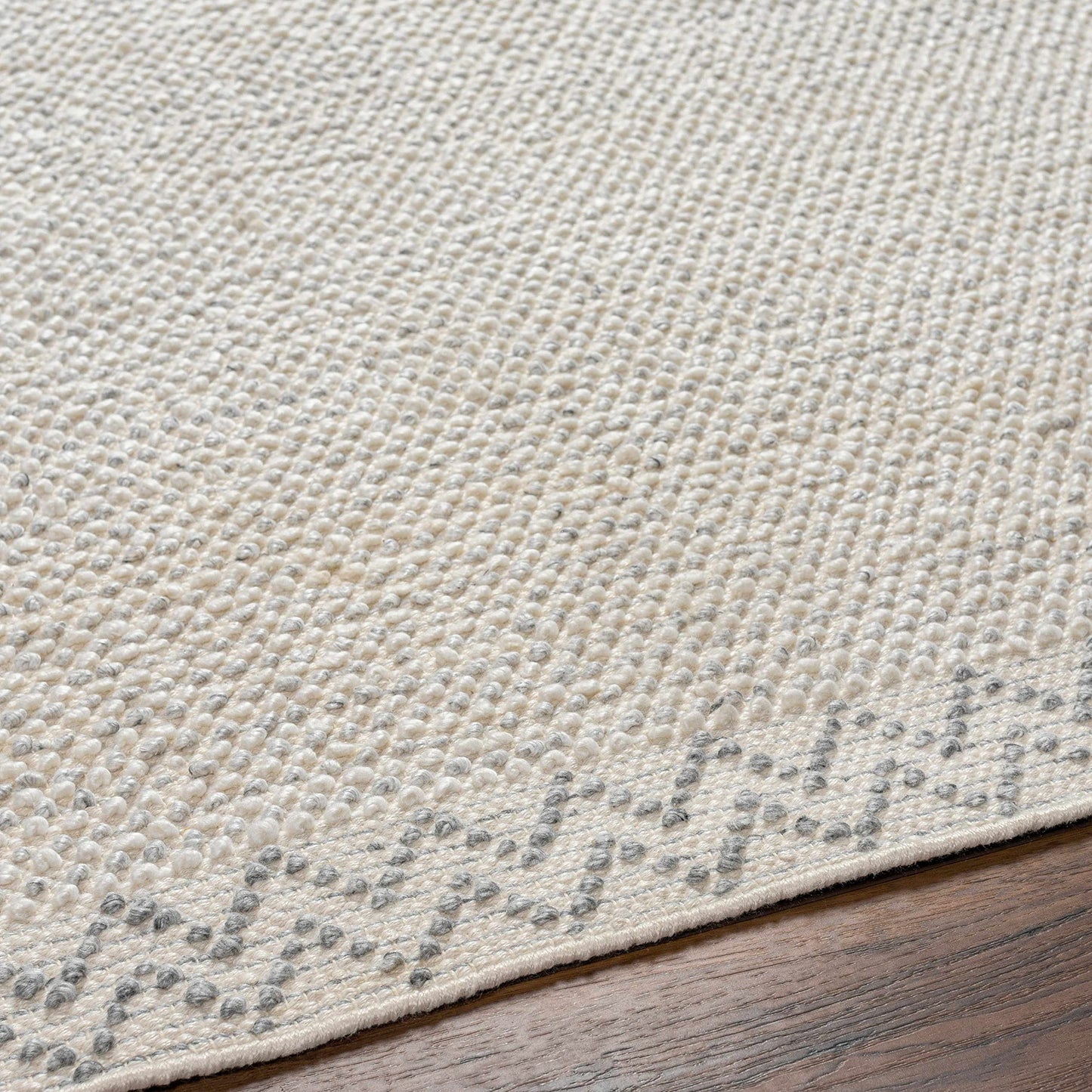 Hauteloom Fadia Recycled Material Area Rug - Border Chevron Zig Zag Plain - Contemporary Modern Minimalist Farmhouse Scandinavian - Light Gray, Cloud Gray, Eggplant, Cream, Beige - 2' x 3'