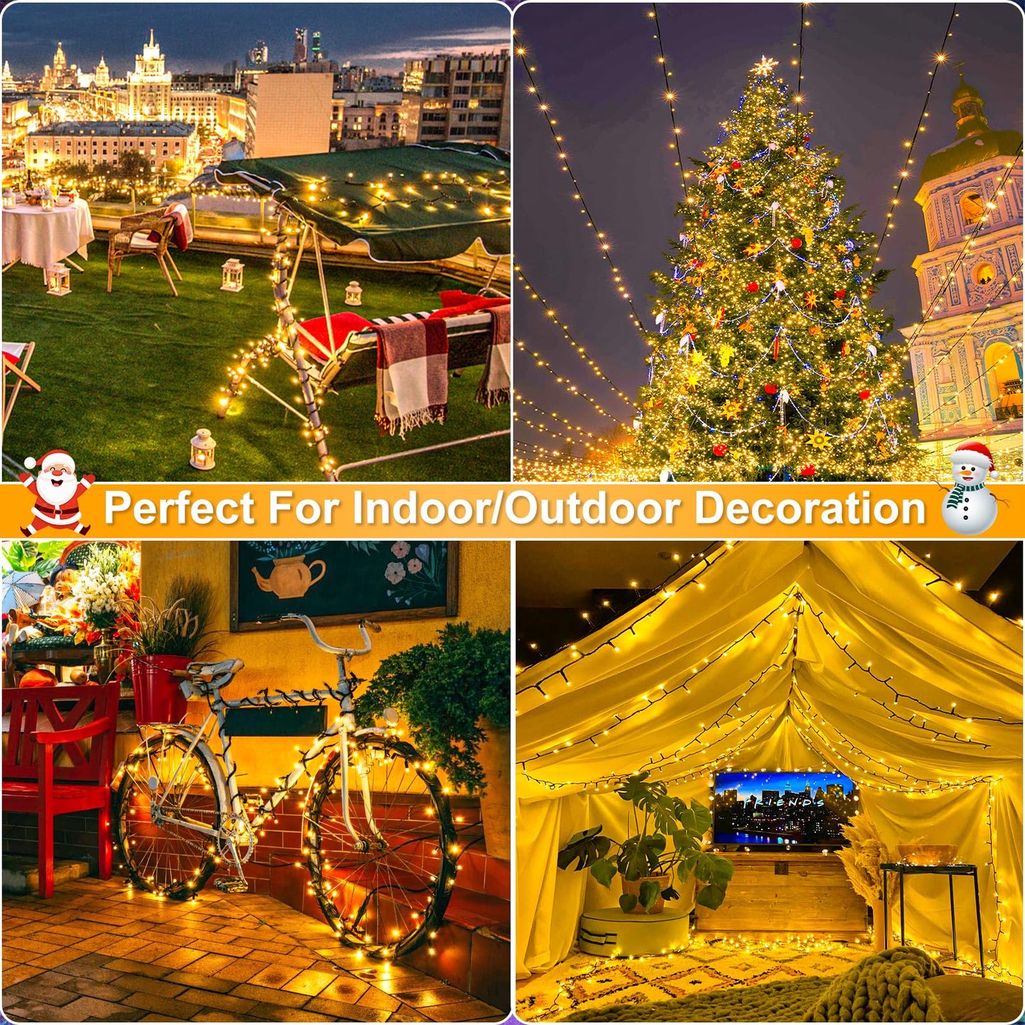 Nielfoi 100FT 300 LED Christmas Lights Outdoor, Warm White Christmas Tree Lights with 8 Modes Waterproof, Connectable Green Wire String Lights Indoor for Patio Garden Xmas Party Decorations