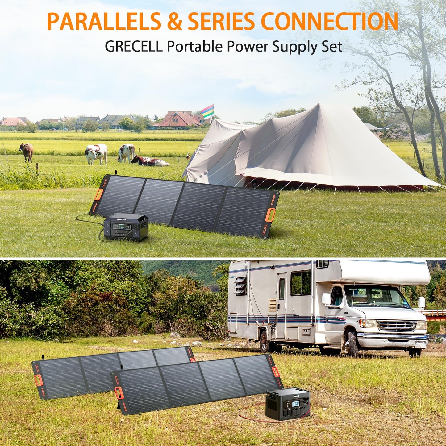 GRECELL 200W Portable Solar Panel for Power Station, Foldable Solar Charger w/ 4 Kickstands, IP65 Waterproof Solar Panel Kit w/DC XT60 Anderson Aviation Output for Outdoor RV Camper Blackout