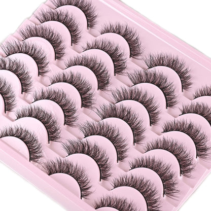 FARRED Natural Lashes Short Eyelashes Wispy False Mink Lash Pack 14 Pair Natural Look Fluffy Cat Eye Strip Eyelash Small Fake Lashes Full Pestañas Sets for MUA and Beginners Daily Makeup (F1 | 8-14mm)