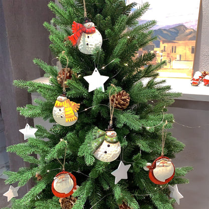 Crafjie 5 Pack Rustic Metal Double-Sided Christmas Tree Ornaments Tin Santa Snowman Decorations Hanging Pendants Ornaments Christmas Hanging Ornament Xmas Holiday Decor
