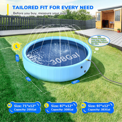 Bilibara 87'' Foldable Dog Pool, Sprinkler Pool for Kids, Non-Slip Heavy Duty Dogs Splash Pad for Small Dogs, Hard Plastic Kiddie Bathtubs for Backyard
