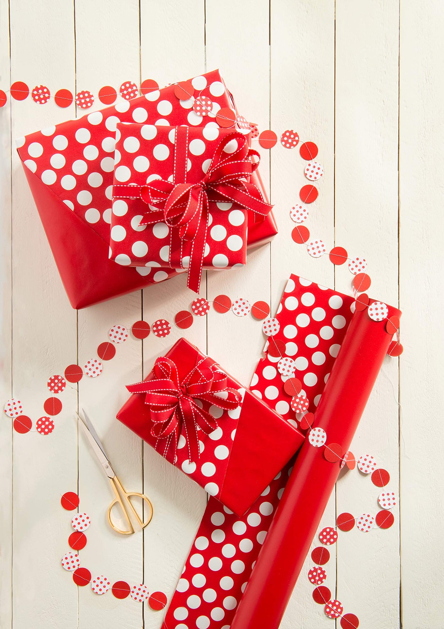 American Greetings Jumbo Reversible Red Wrapping Paper Roll for Christmas, Valentine's Day or Any Occasion (175 sq. ft., 1 Extra Large Roll-30 in. x 70 ft.) White Polka Dots