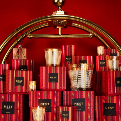 NEST New York Reed Diffuser, Holiday - 5.9 fl oz - Fragrance for Up to 90 Days - Reusable, Refillable Glass Holder - Includes 8 All-Natural Reed Sticks - Flame Free