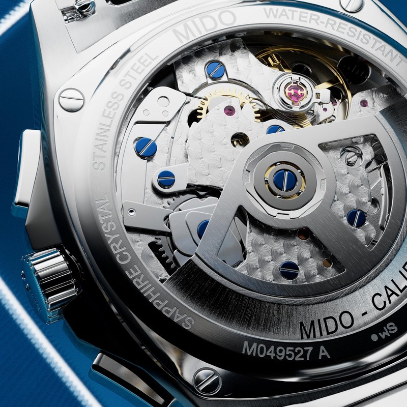 MIDO Multifort TV Chronograph - Swiss Automatic Watch for Men - Blue Dial- 41.2 x 42mm Stainless Steel Case and Bracelet with Additional Blue Fabric Strap - M0495271104100