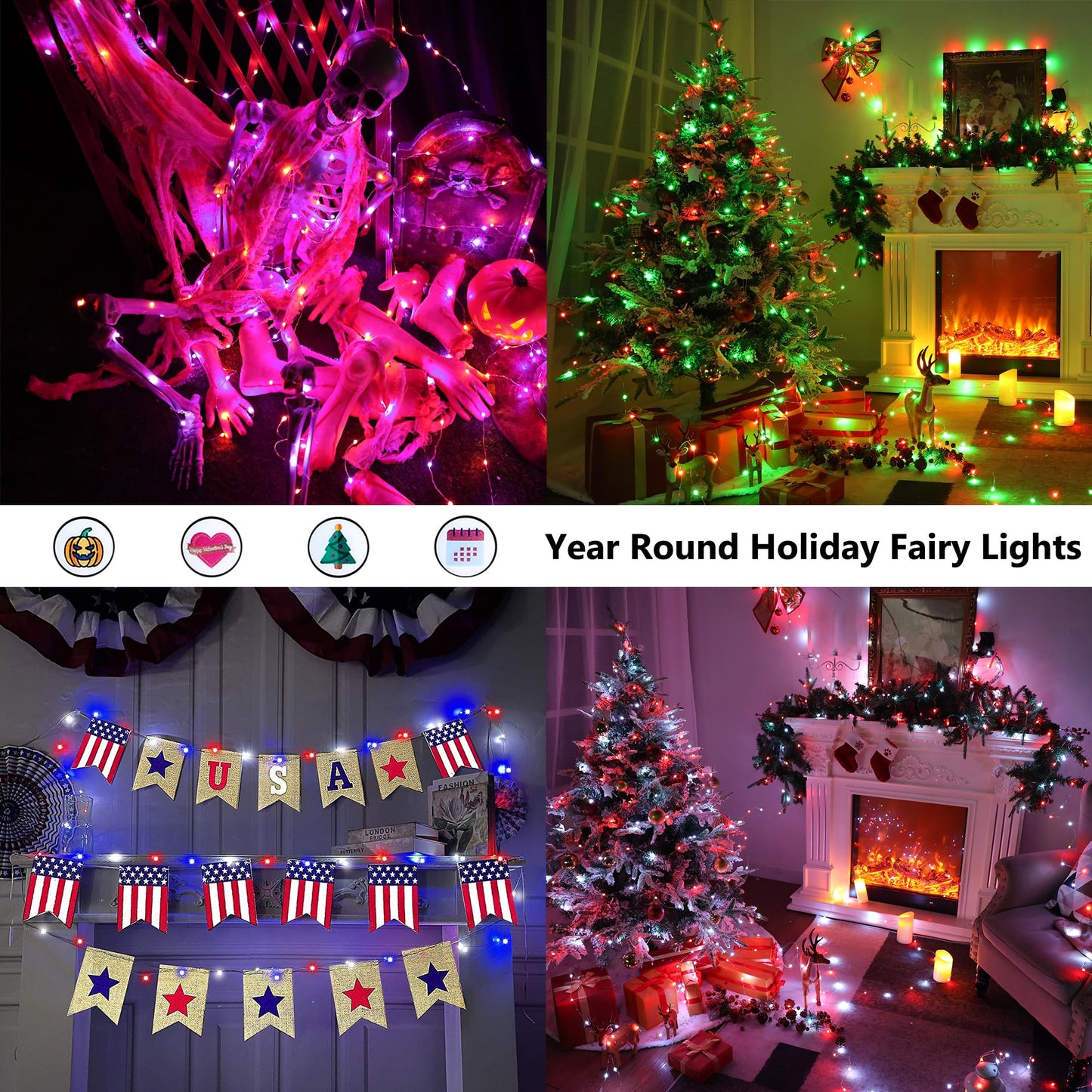 BrizLabs Christmas Fairy String Lights, 33ft 100 LED Color Changing Christmas Fairy Lights with Remote Timer, USB Purple Orange Halloween Light RGB Twinkle Light for Xmas Halloween Home Party Wedding