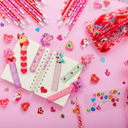 JOYIN 24packs Valentines Day Stationery Gifts, 96pcs Party Favor with Pencil, Erasers, Notebook & Bags for Kids School Classroom Exchange Supplies