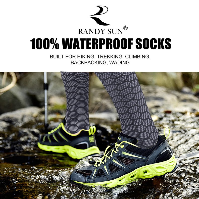 RANDY SUN Waterproof Fishing Socks, Men's Novelty Fishing Gear and Equipment Knee Length Hiking Socks Grey& Black& Green, Meidum