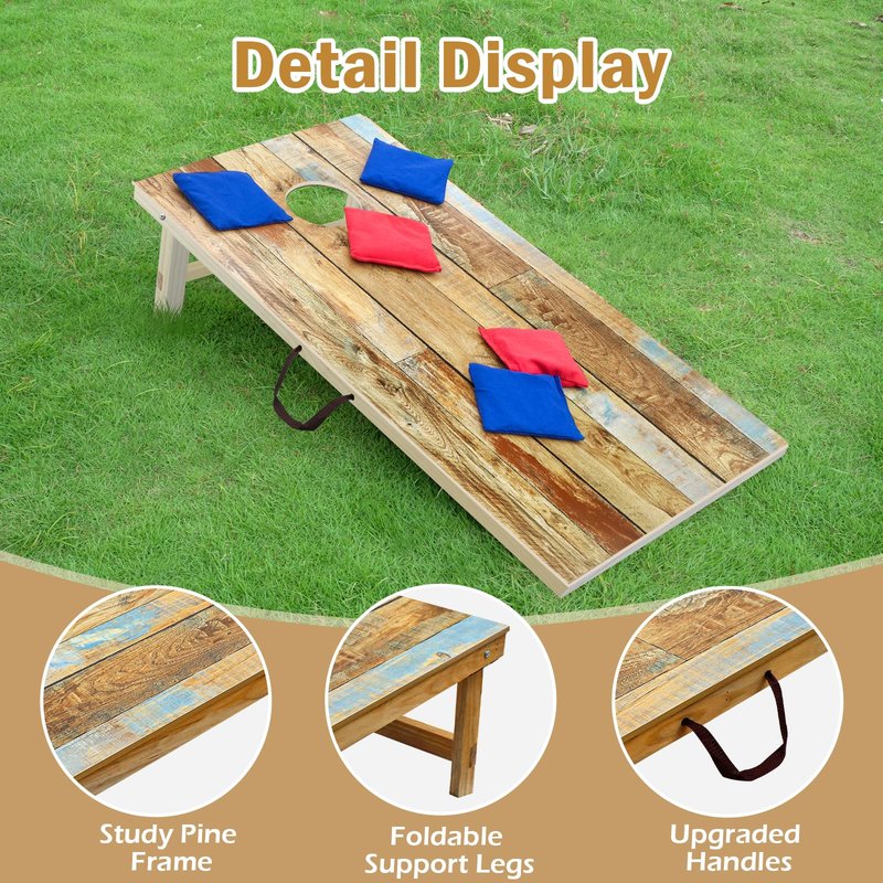 Solid Wood Cornhole Board Set，2 Regulation 4'x2' Cornhole Boards with 8 Cornhole Bags and Carrying Case, Corn Hole Games for Adults Outdoor Bean Bag Toss Game
