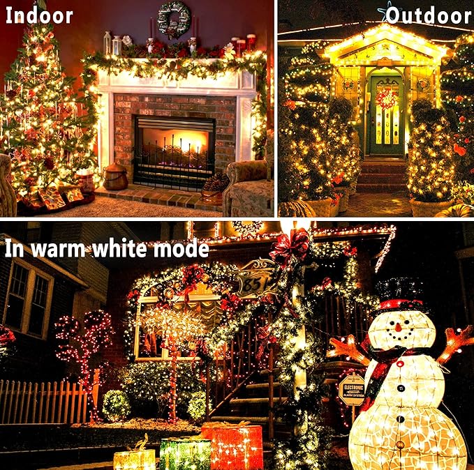 KNONEW 720 LED 328FT Christmas Lights Outdoor Green Wire Color Changing String Lights with 11 Modes & Timer Dimmable Fairy Light for Xmas Tree Roof Yard Wedding Decorations(Warm White to Multicolor)