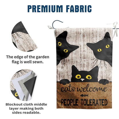 Black Cat Garden Flag Cats Welcome People Tolerated Sign Flag Halloween Banners for Outside 12 X 18 Double Sided Cat Lovers Gifts for Women