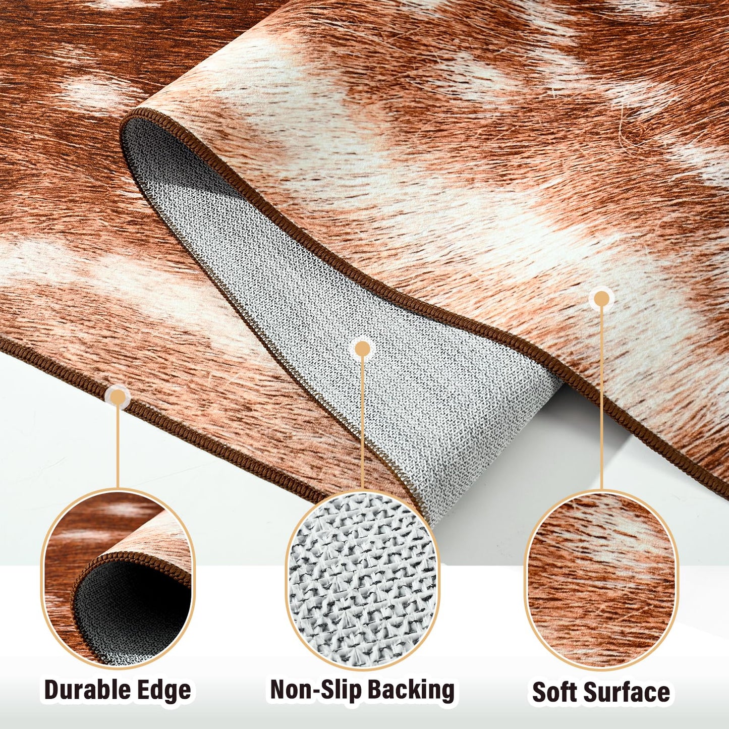 AROGAN Premium Deer Rug for Bedroom 4×6 Feet, Machine Washable Animal Hide Print Area Rug, Large Non-Slip Faux Fur Deer Skin Rugs Carpet for Office Living Room Dinner Room Home Decor