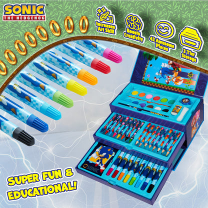 Sonic The Hedgehog Art Set for Girls Boys Colouring Sets for Children 40 Plus Pieces Travel Set Carrying Handle Painting Sets for Children Art Supplies Gifts for Boys