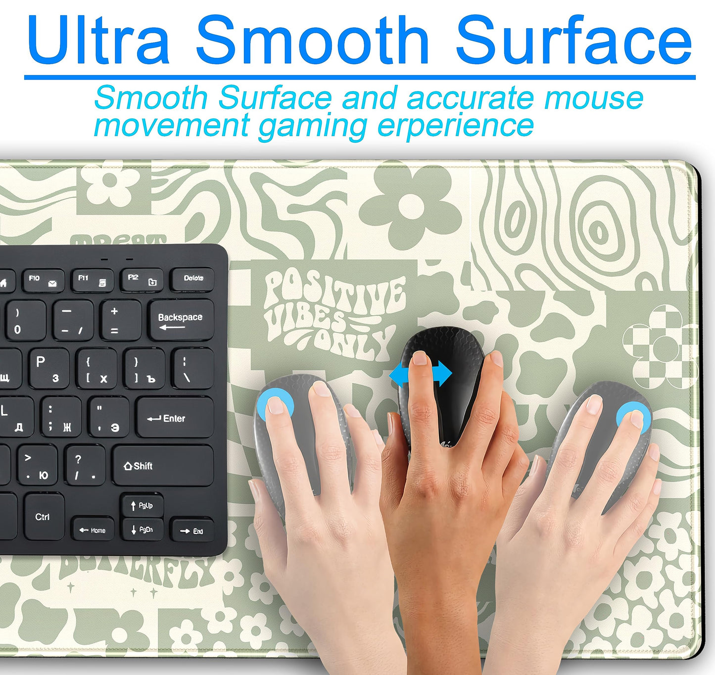 DCJJM Boho Aesthetic Desk Mat Beige Retro Hippie Boho XXL Large Extended Gaming Green Sage Mouse Pad Women Gamer Girl Work Office Computer Deskmat Mousepad Laptop Keyboard Mat Desk Pad 31.5x15.75 in