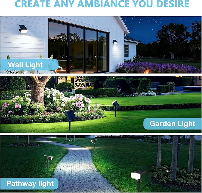 Solar Lights Outdoor Waterproof IP65, Super Bright LED, 6500K 2 Lighting Modes, Solar Powered Yard Garden Solar Spot Lights for Outside Landscape Auto On/Off -6500K,8 Pack