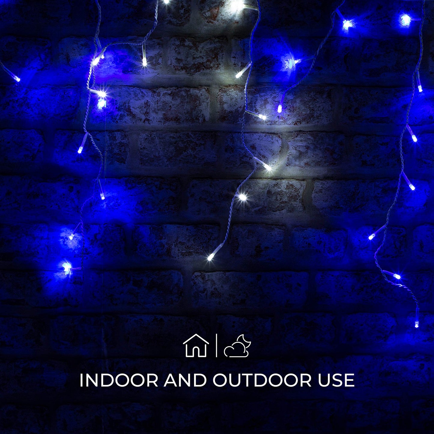 Christmas Workshop 78650 360 Icicle LED Outdoor Christmas Lights | 8.5 Metres | Blue & White Colour | Indoor & Outdoor Fairy Lights | Weddings & Gardens | 8 Functions | Mains Powered