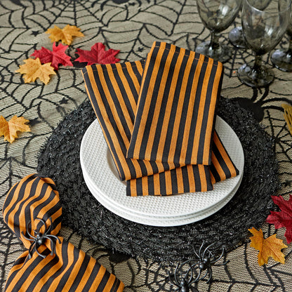 DII Halloween Party Tabletop Decor, Reusable & Machine Washable Cotton Fabric, Napkin Set, 20x20, Witchy Black & Orange Stripe, 6 Piece