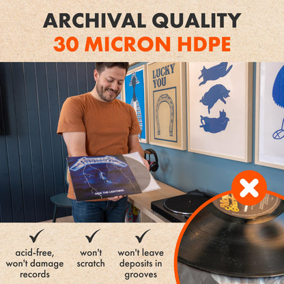 50x 12 Inch Anti Static Inner Vinyl Record Sleeves | Audiophile Poly Lined Plastic Protective Album LP Sleeve | Replaces Paper Sleeves & Fits Inside Cardboard Inners | Archival Quality Triple Ply