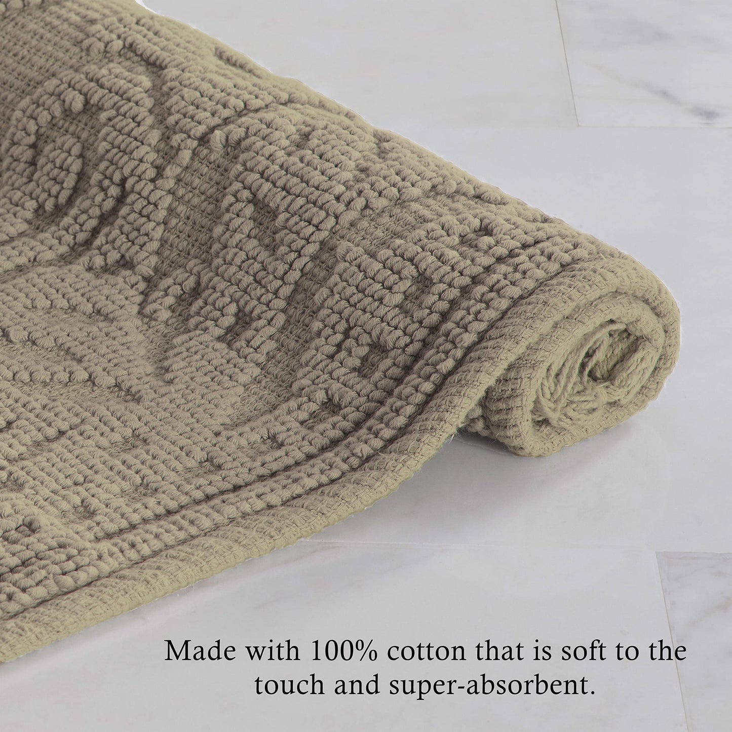 Jean Pierre - Ricardo Bath Mat, Woven Fringe Bathroom Rugs, 100% Cotton, Premium Bathroom Decor - Measures 21" x 41" - Linen