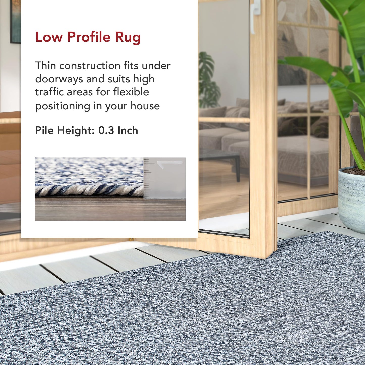 nuLOOM 2' x 3' Solid Hand Braided Indoor/Outdoor Area Rug, Pet-Friendly, High Traffic, Weather Resistant, for Patio, Balcony, Bedroom, Living Room, Dining Room, Wynn Navy