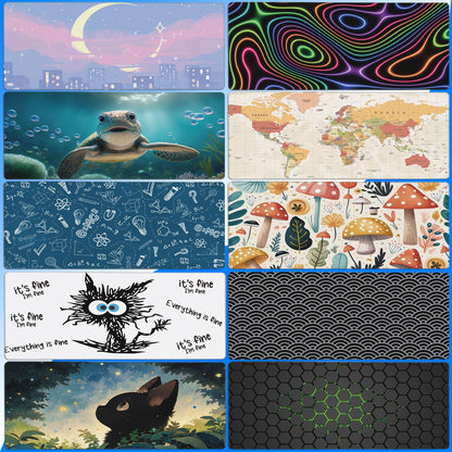 Desk Mat, Anime Moon City Night Scene Extended Gaming Mouse Pad Large, 35.4"x15.7" Big Mouse Pad with Non-Slip Base and Stitched Edge, Long Computer Keyboard Mouse Mat for Home Office Work