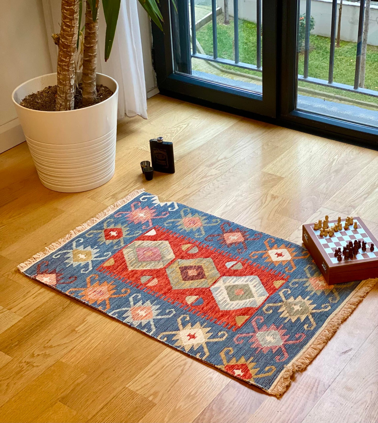 Secret Sea Collection: Modern Kilim Series Small Area Rug, Washable, Reversible, Cotton (2 x 3 feet, Antique Birds)