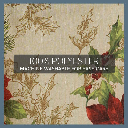 Elrene Home Fashions Festive Poinsettia Holiday Wrinkle Resistant Fabric Tablecloth, Multi, 60"x120" Rectangle