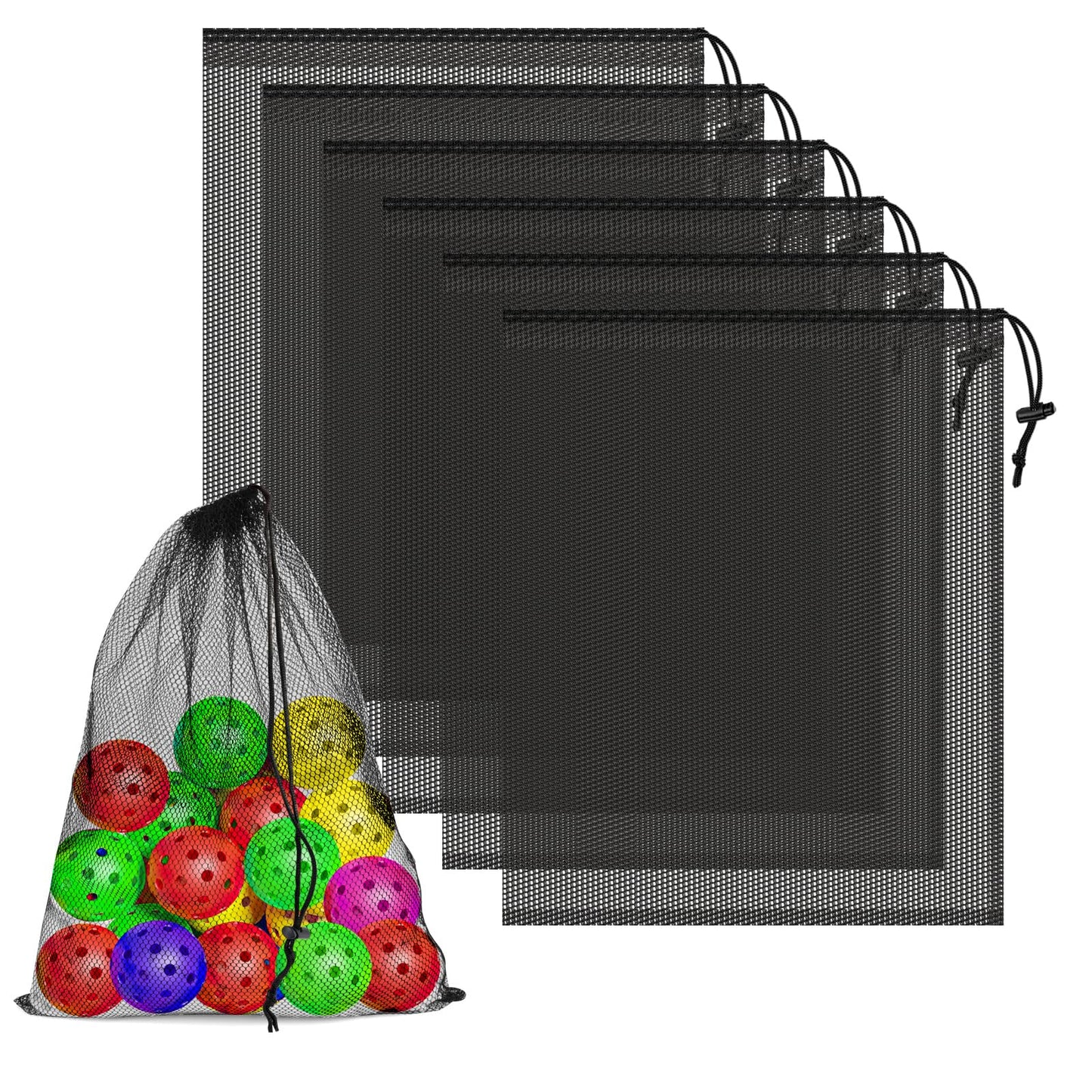 COIDEA 6 Pcs Mesh Bags Drawstring, 14x17 Inch with Lock, Multipurpose Storage Bags for Gym, Balls, Beach, Laundry (Black)