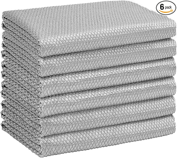 HOMEXCEL Grey Microfiber Glass Cleaning Cloths-6PK, Stainless Steel, Premium