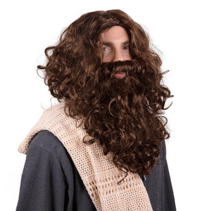 Kangaroo Jesus Costume for Men – Includes Brown Beard & Wig Set, Long Wig & Beard, Hagrid Wig Alternative, Funny Costume Gift, Christmas Stocking Stuffer