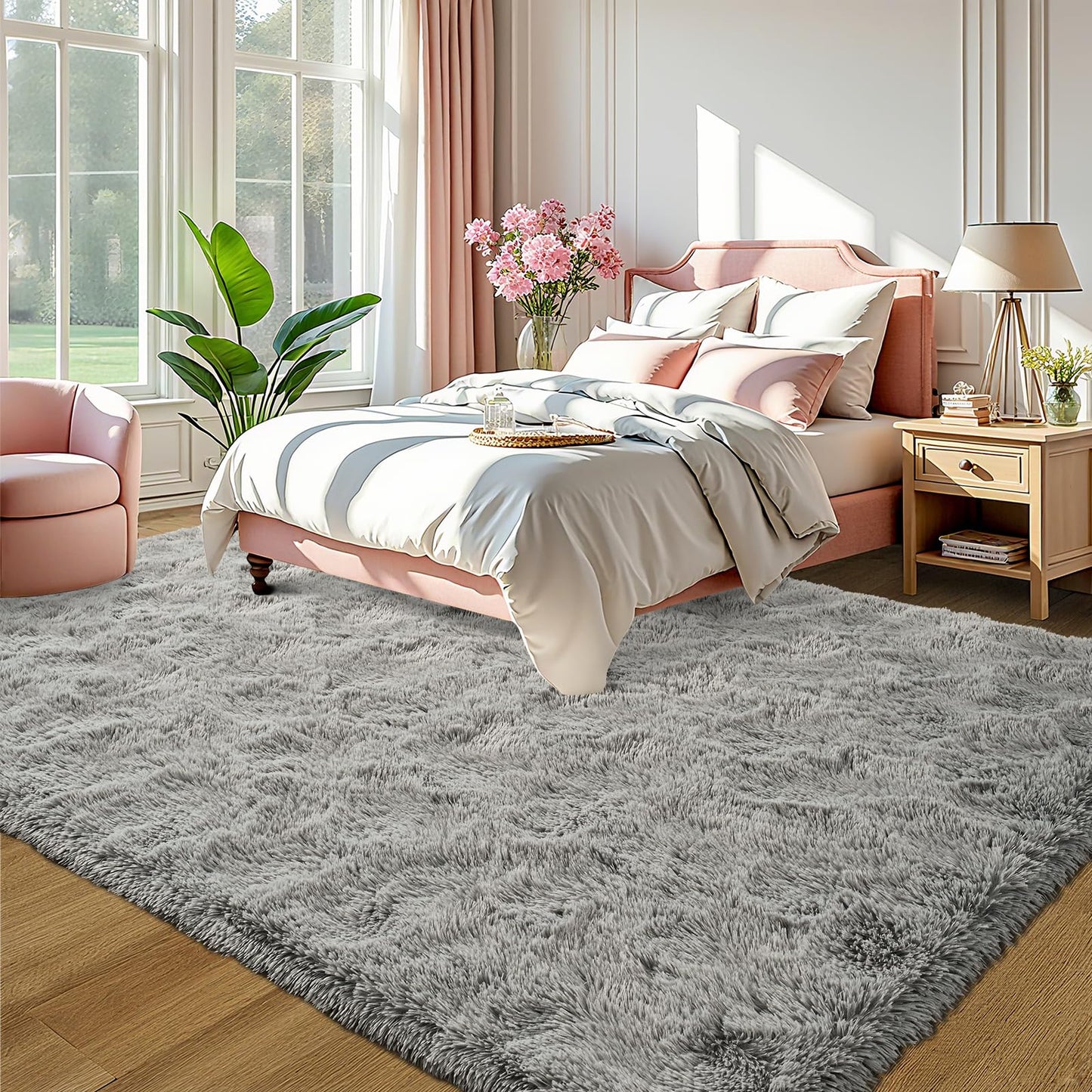 LOCHAS Ultra Soft Indoor Modern Area Rugs Fluffy Living Room Carpets for Children Bedroom Home Decor Nursery Rug 4x6 Feet, Gray