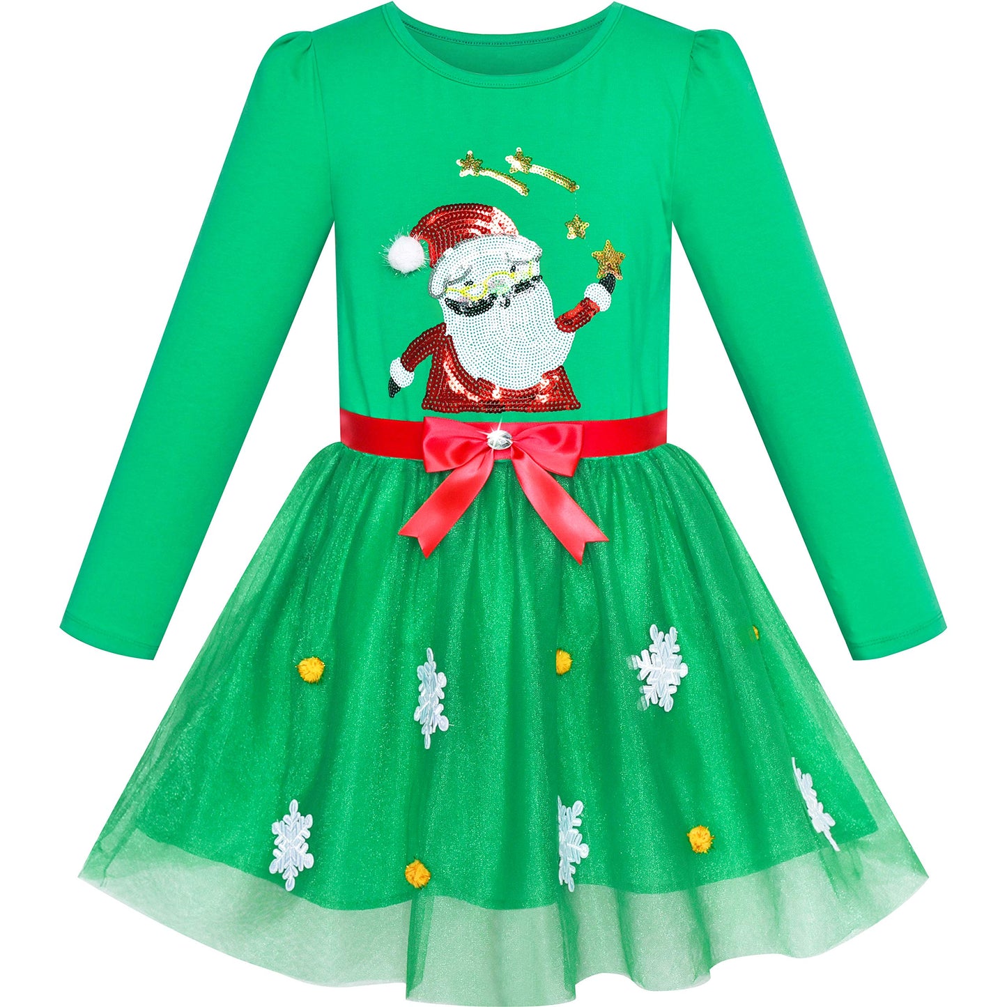 Sunny Fashion Girls Dress Christmas Santa Snow Long Sleeve Holiday Dress Size 7