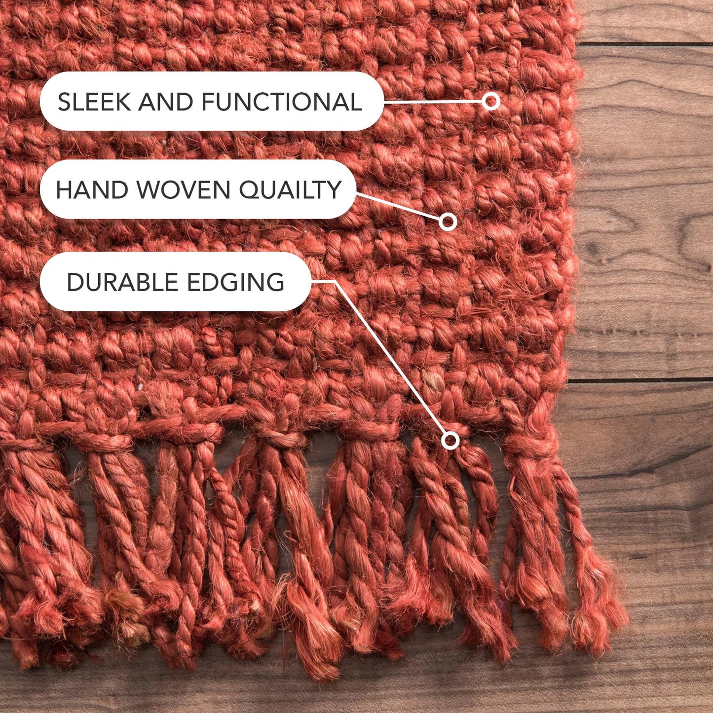 nuLOOM 5x8 Daniela Jute Tassel Hand Woven Area Rug, Brick, Solid Chunky Farmhouse Design, Natural Fiber, For Bedroom, Dining Room, Living Room, Hallway, Office, Entryway