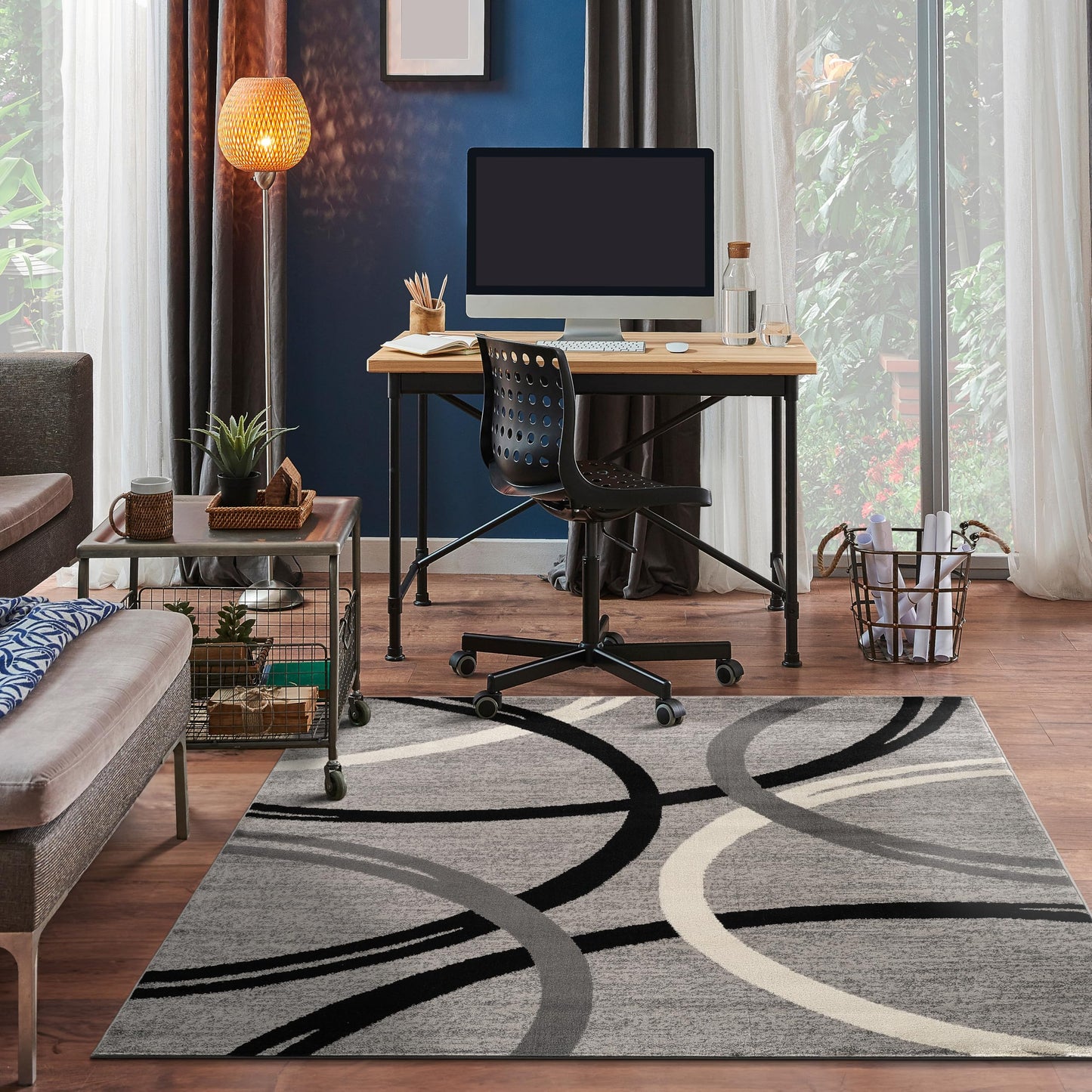 Rugshop Wavy Circles Design Square Rug, Non-Shedding Carpet for Living Room, Bedroom, or Dining Room, Gray, 6'6" x 6'6"